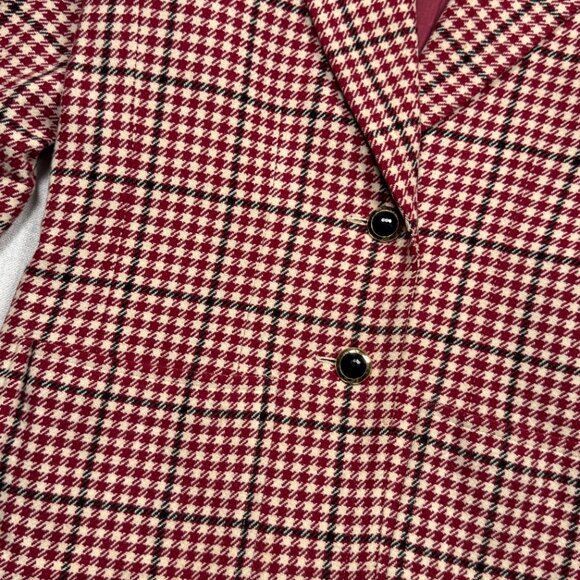 Vintage Saint Laurent Rive Gauche Houndstooth Blazer Red Cream Two Button Sz 44 - Picture 5 of 14